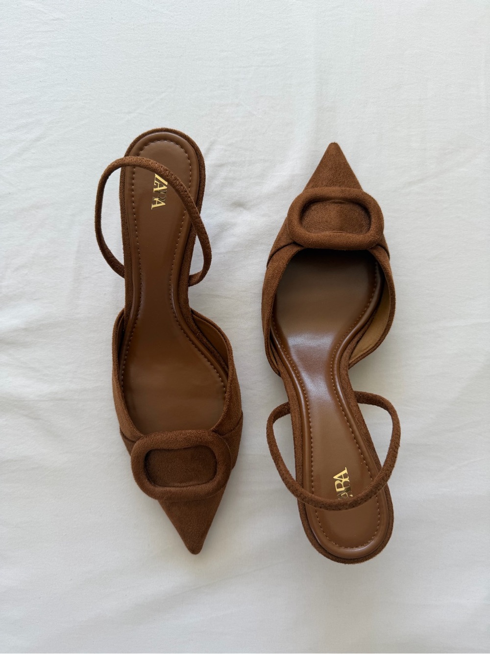 Zara Chestnut Pointed Slingback Mules with Buckle Accent - Picture 2 of 5